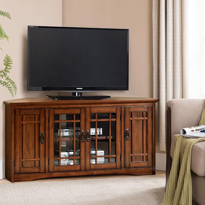Leick Home 60 in Corner TV Stand, Solid Wood, Adjustable Shelves, Easy Assembly - Image 7