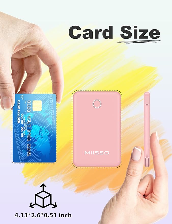 miisso 6000mah Ultra Slim Built in Cables Power Bank, Card Size Built in USB C - Image 2