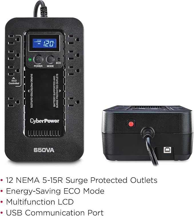 CyberPower EC650LCD Ecologic Battery Backup & Surge Protector UPS System - Image 4