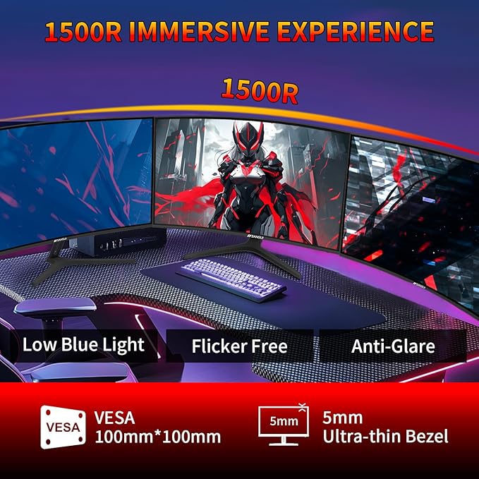 SANSUI 27 Inch WQHD 2560X1440 Curved Gaming Monitor, 180Hz MPRT 1ms Computer - Image 8