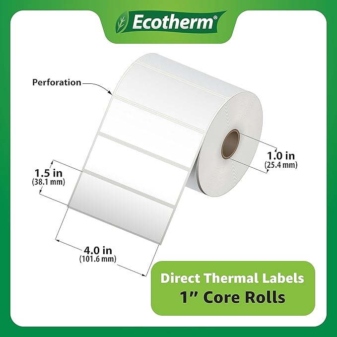 4" x 1.5" Thermal Labels | 4 Rolls | 3940 Labels | fits Zebra, Offnova Thermal - Image 3