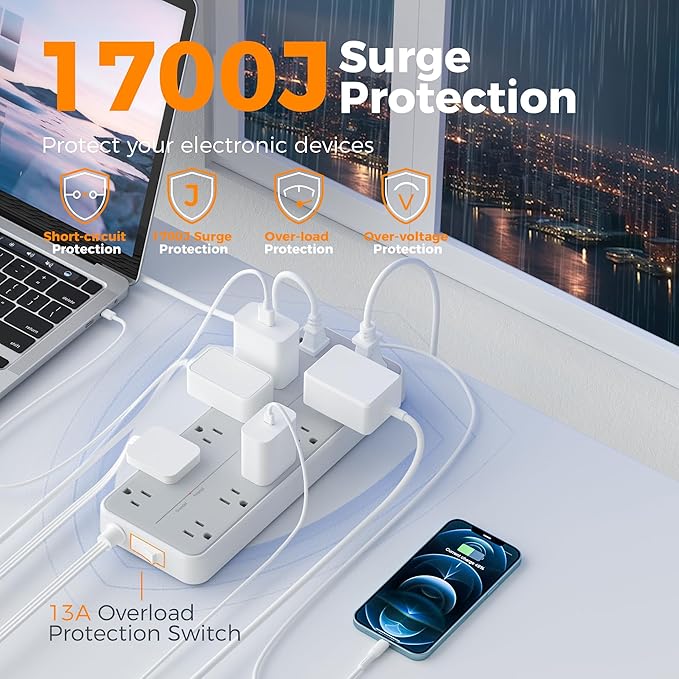 TESSAN Surge Protector Power Strip, Extension Cord - Image 3