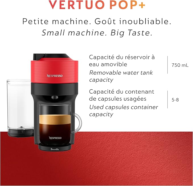 Nespresso Vertuo Pop+ Coffee and Espresso Maker by Breville, Spicy Red - Image 8