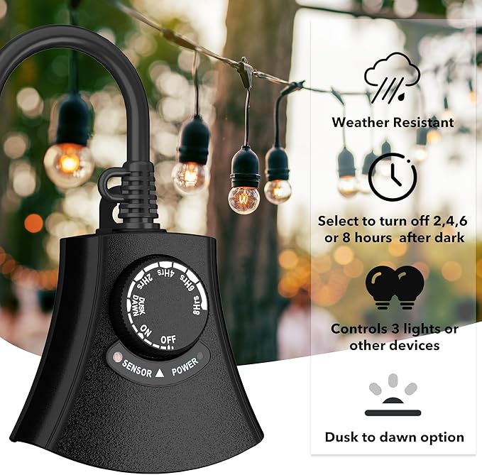 HBN Outdoor Light Timer Waterproof, Weatherproof Photocell Dusk to Dawn Light - Image 3