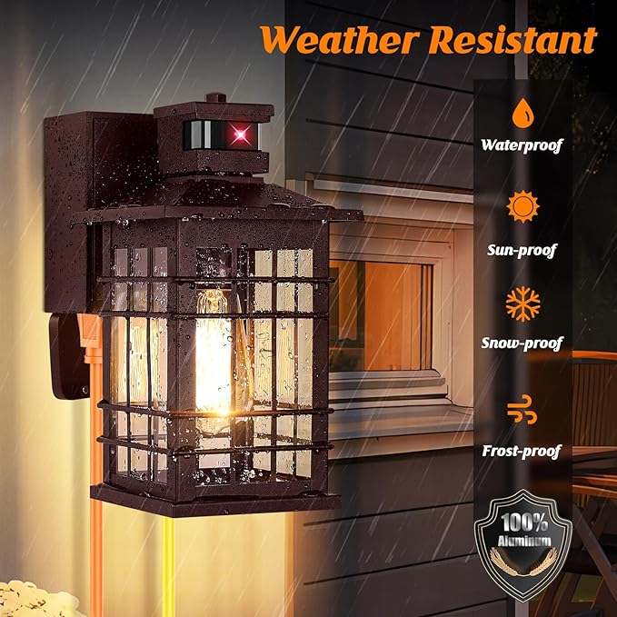 Porch Light with GFCI Outlets, Waterproof Outside Wall Lantern Sconce 3 - Image 6