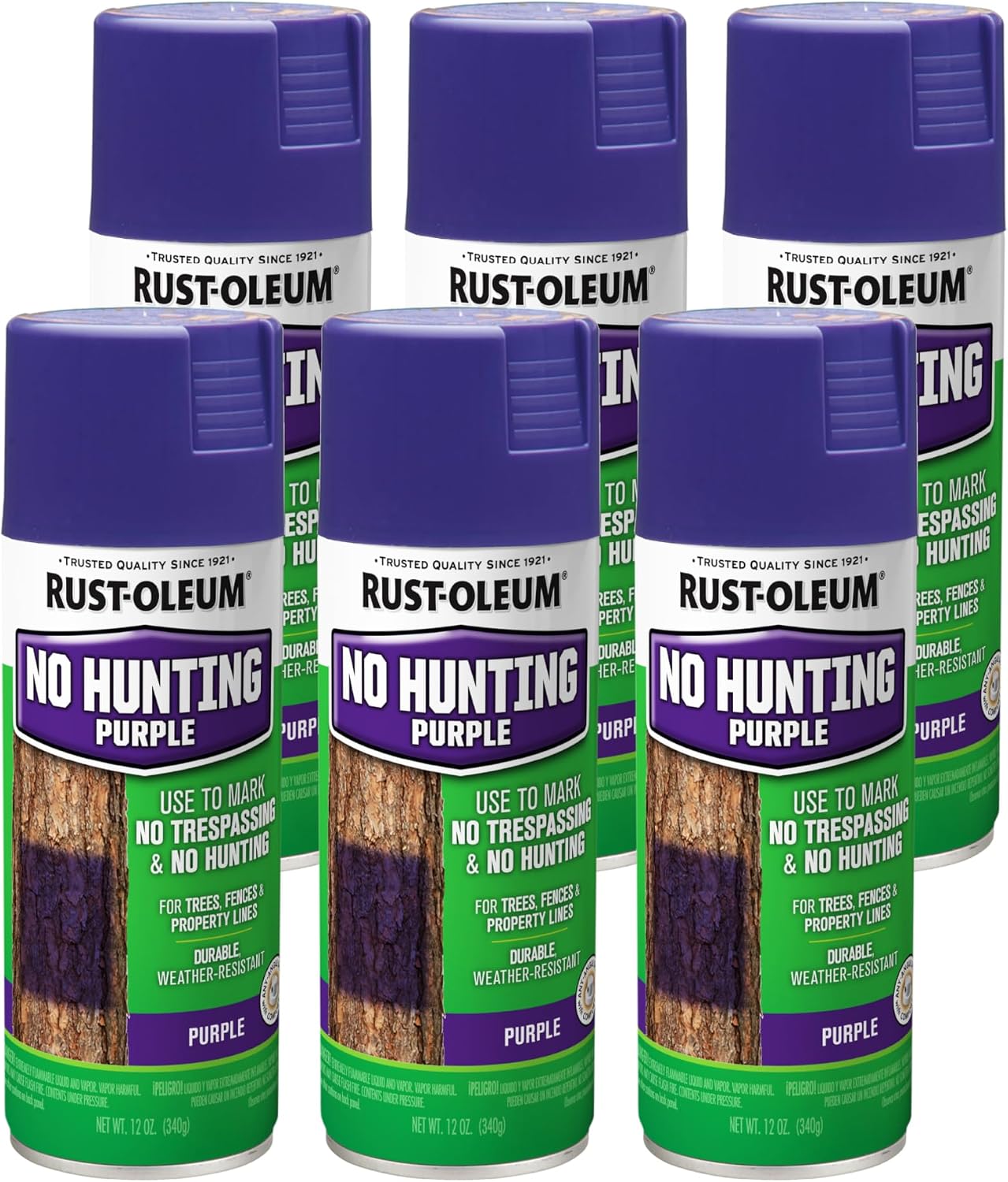 Rust-Oleum No Hunting Purple Spray Paint | Boundary Marking Paint, Property Line Identification, High Visibility Finish, Outdoor Use, 12 Oz