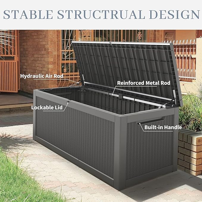NUNU LAB Outdoor Storage Box, 320 Gallon Deck Box, Resin Waterproof Outside - Image 8