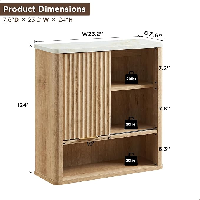 RedLemon Bathroom Wall Cabinet w/Fluted Sliding Door, Modern Medicine Cabinet - Image 6