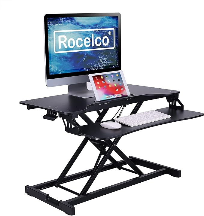 Rocelco Standing Desk Converter 31.5 Inch Sit Stand Up Dual Monitor Tabletop - Image 5