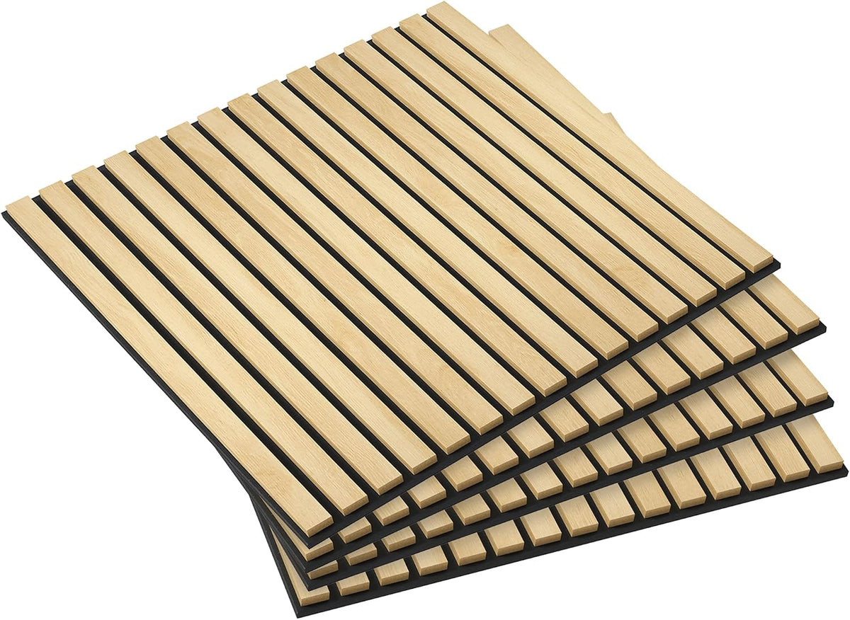 HOMCOM 4 Pack 3D Acoustic Panels, Wood Slat Wall Paneling
