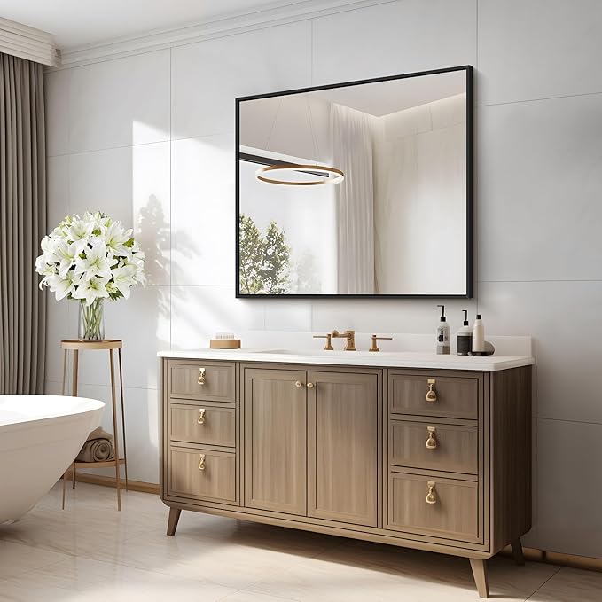 Black Bathroom Mirror for Wall, 30x30 Inch Rectangle Mirrors - Image 8