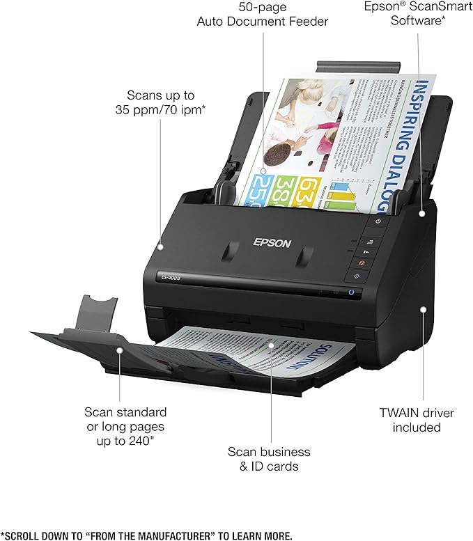 Epson Workforce ES-400 II Color Duplex Desktop Document Scanner - Image 10