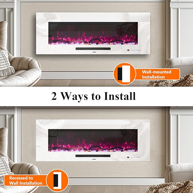50" Electric Fireplace, Recessed & Wall Mounted Fireplace Heater 13 * 13 Colors - Image 4