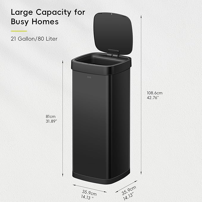 EKO EcoSmart 80L / 21.1 Gallon Motion Sensor Trash Can – Tall, Large Touchless - Image 2