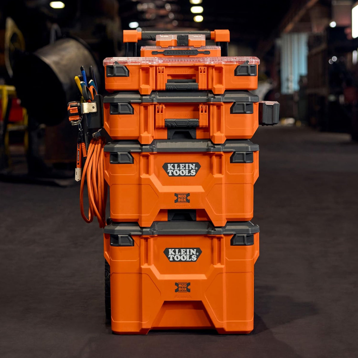 klein tools 54500mbx modbox tall compartment box, half-width, front angle view