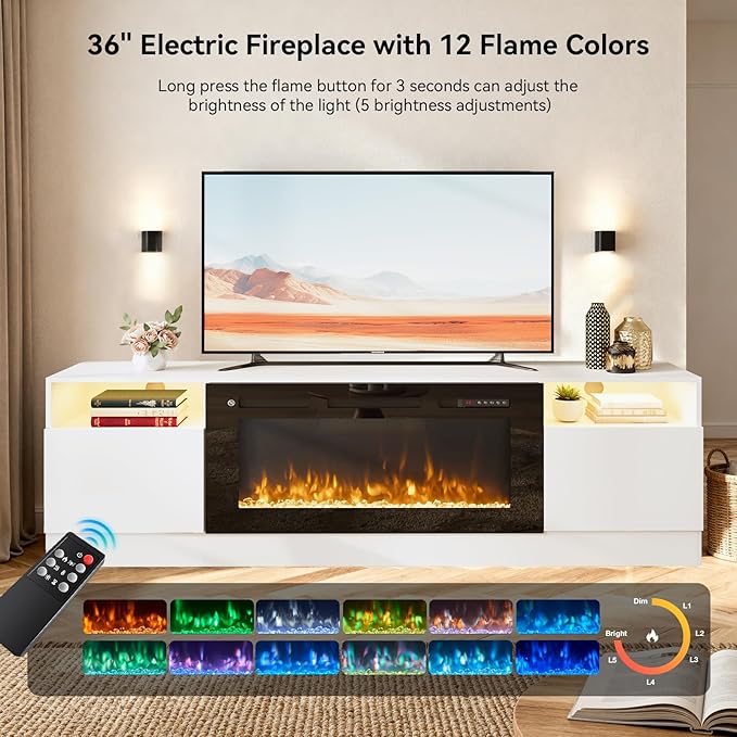 YISUFO 70" TV Stand with 36" Electric Fireplace, Large Modern Media - Image 9