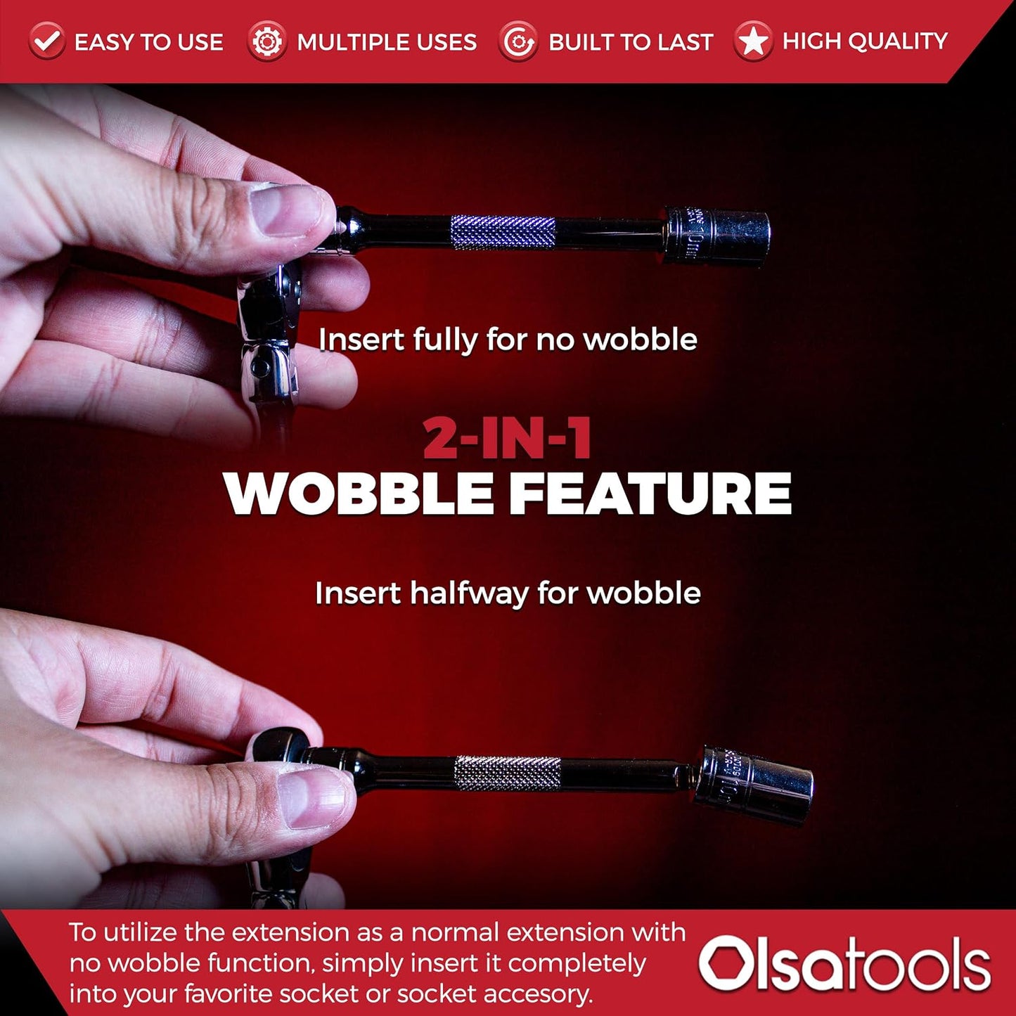 Olsa Tools Wobble Socket Extension Set - 9Pc Cr-V Dual Function Extension Bars - 1/2", 3/8", 1/4" Drive Ratchet Attachments with Non-Slip Grip - High-Performance Garage Tool - Part 1460