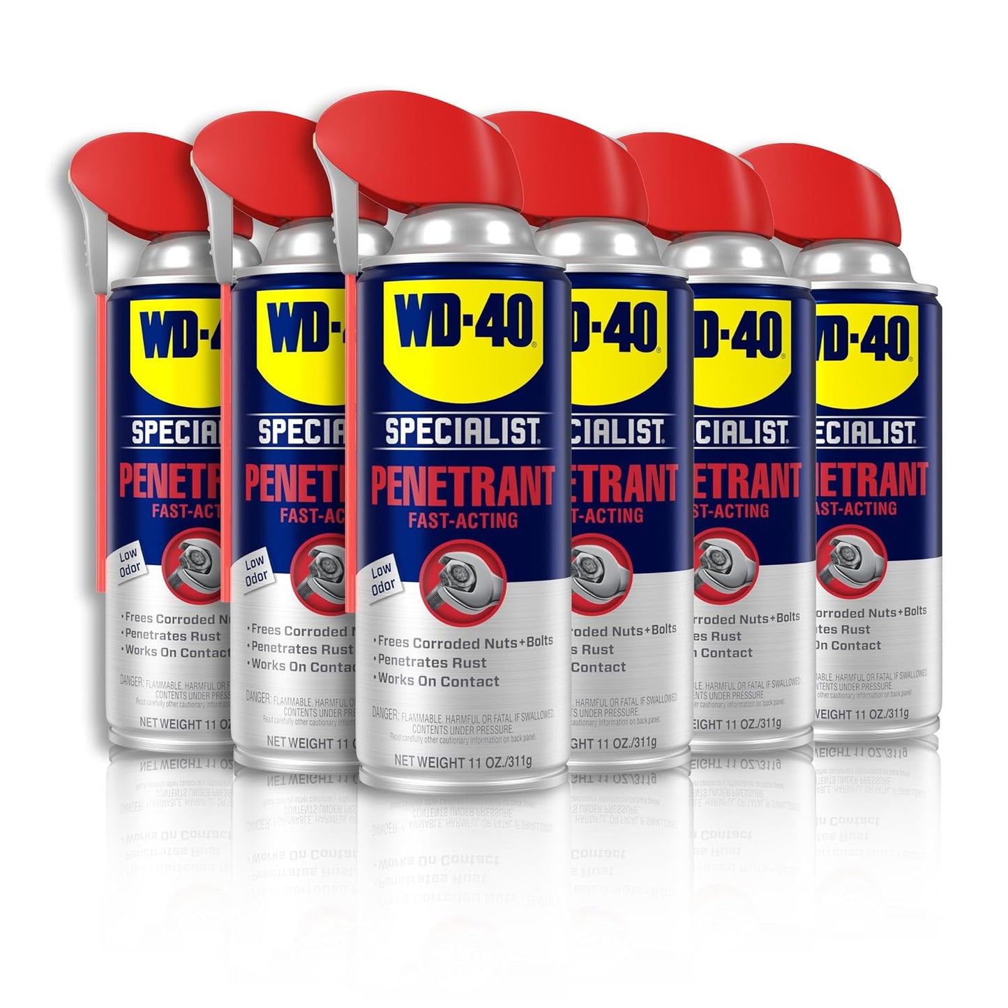 WD-40 Specialist Penetrant with SMART STRAW SPRAYS 2 WAYS, 11 OZ [6-Pack] | Penetrant for Metal, Rubber & Plastic Threads, Locks, Nuts, Industrial Strength for Automotive & Heavy-Duty Construction