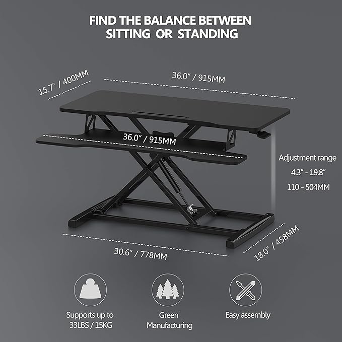 FITUEYES Height Adjustable Standing Desk 36” Wide Sit to Stand Converter Stand - Image 4