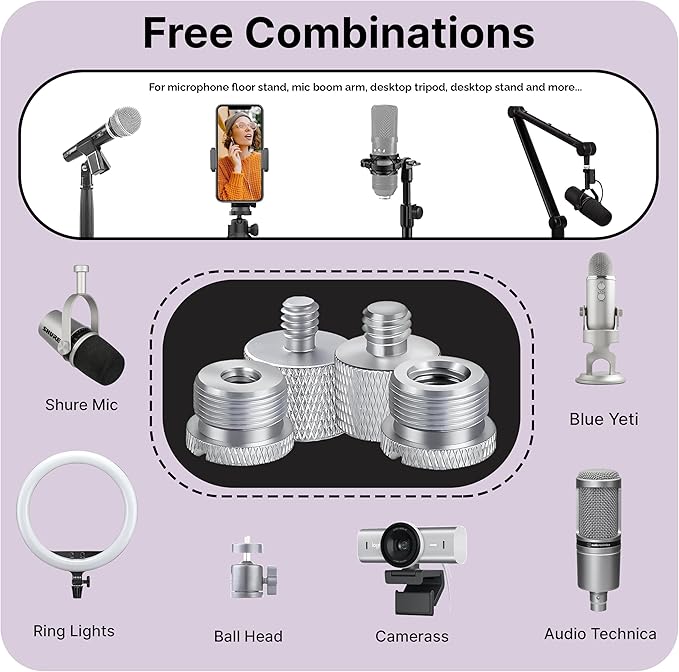 IXTECH Mic Stand Adapter Set 8 pieces Metal Microphone Stand Screw Thread - Image 2