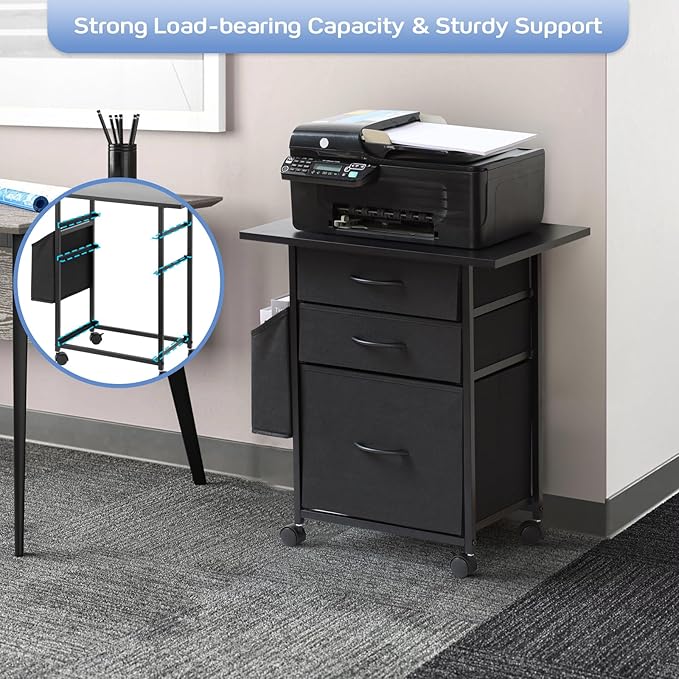 Printer Stand with 3 Fabric Drawer, Mobile File Cabinet - Image 4