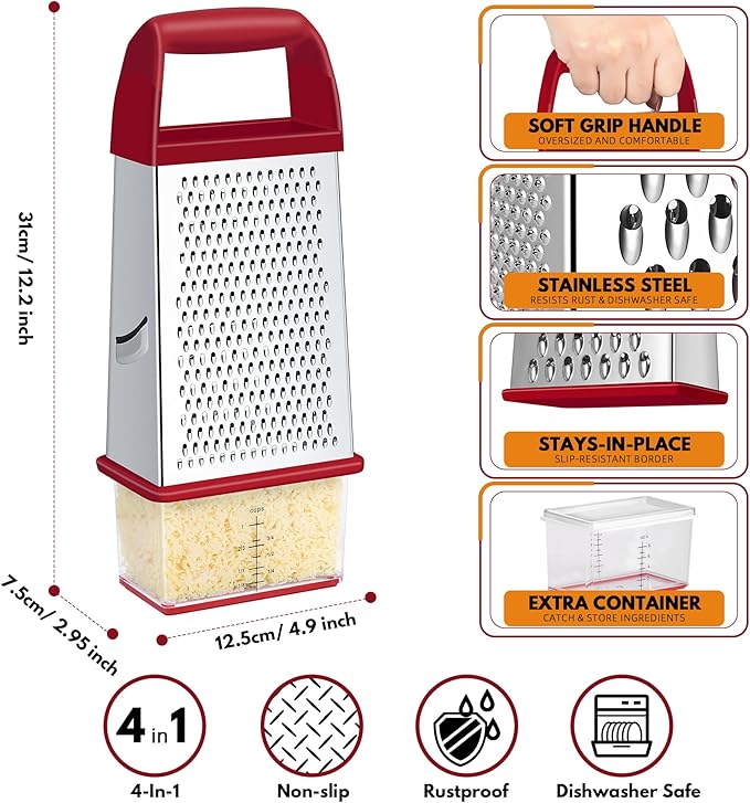 Urbanstrive Cheese Grater With Container, Professional Cheese Grater with Handle - Image 5