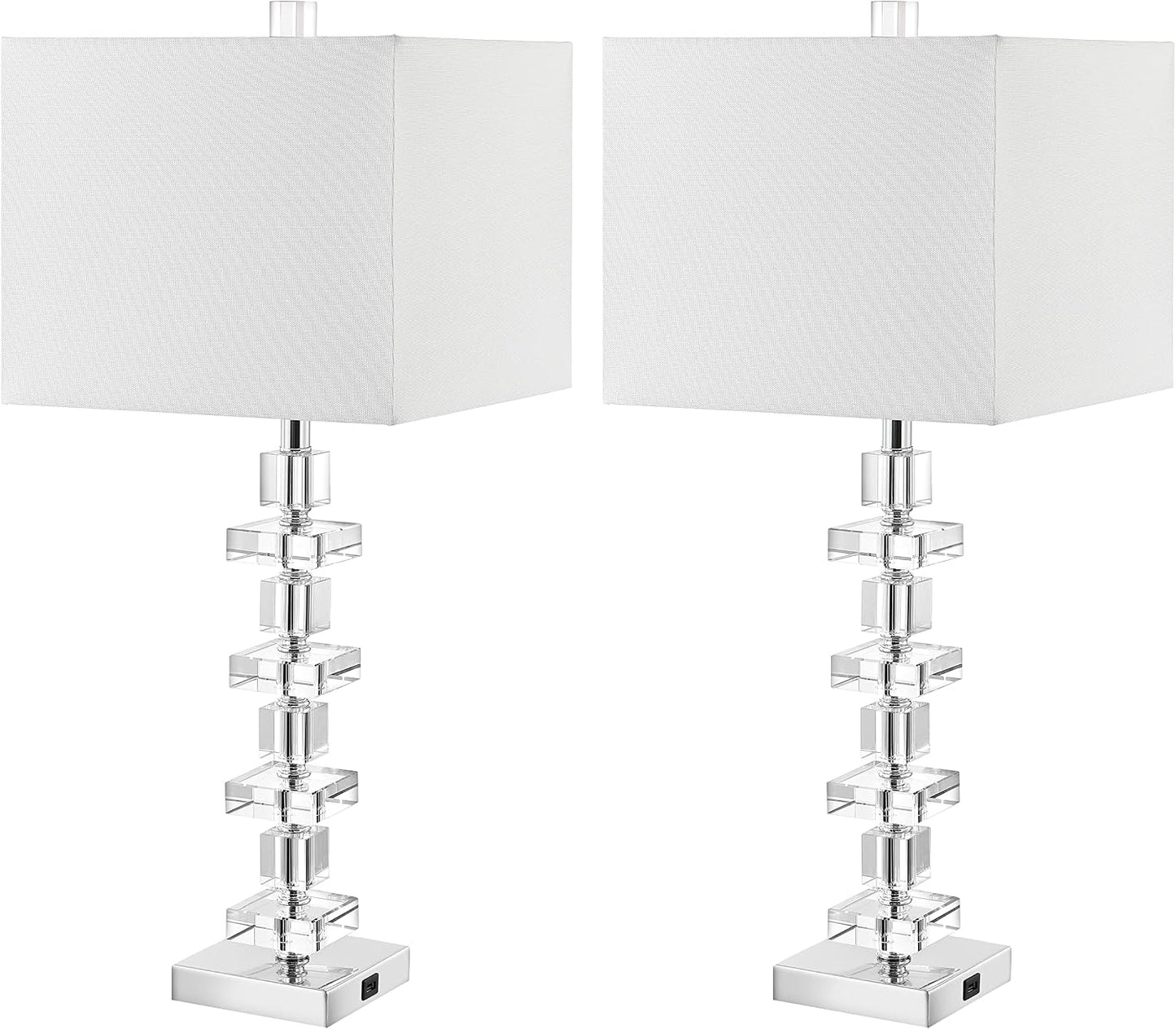 SAFAVIEH Lighting - Deco 28.5" Crystal Table Lamp Set of 2 with USB Charging Port, Chrome Bedroom Living Room Home Office Lighting, LED Bulbs Included (LIT4169A-SET2-U)