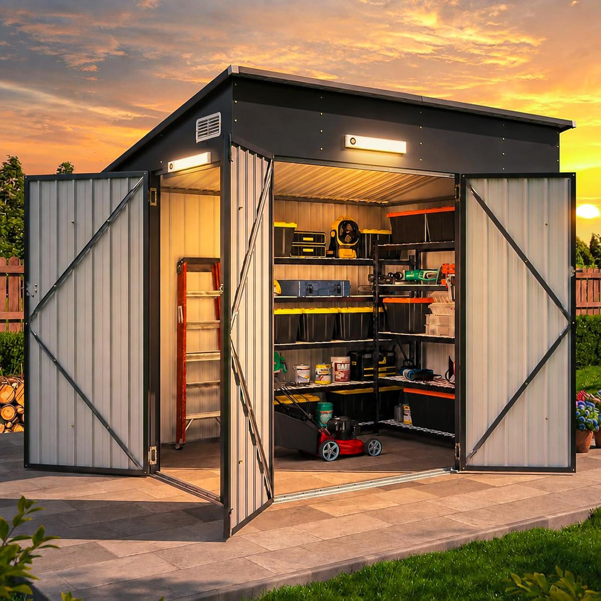 aoxun 7.5'x4' triple door outdoor storage shed with, main product view