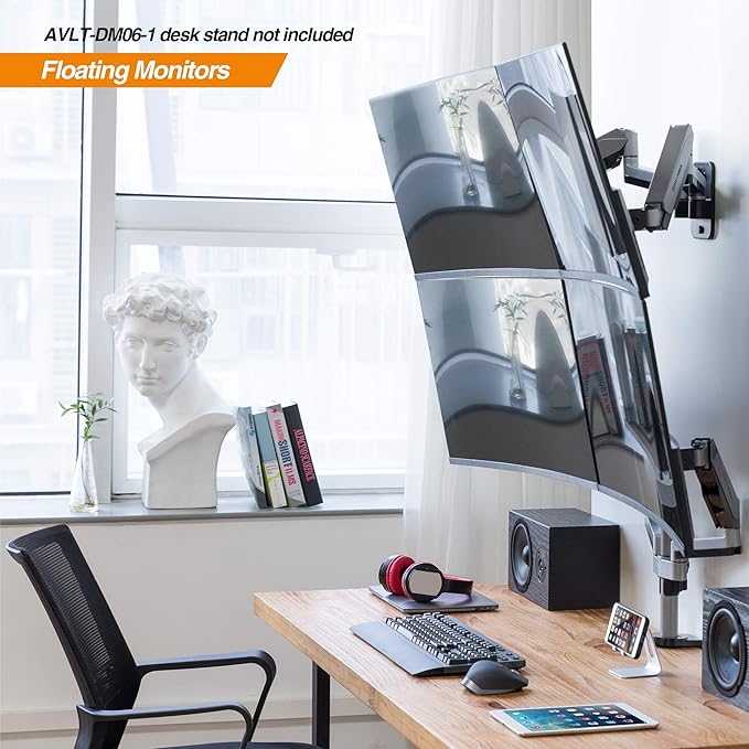 AVLT Dual 13"-32" Monitor Wall Mount fits Two Flat/Curved Computer Screen to - Image 5