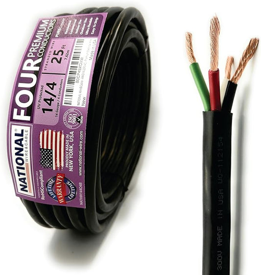 NATIONAL Wire & Cable – 14 AWG 4-Conductor Premium Copper Wire, 25 ft, Stranded by NATIONALWireCable