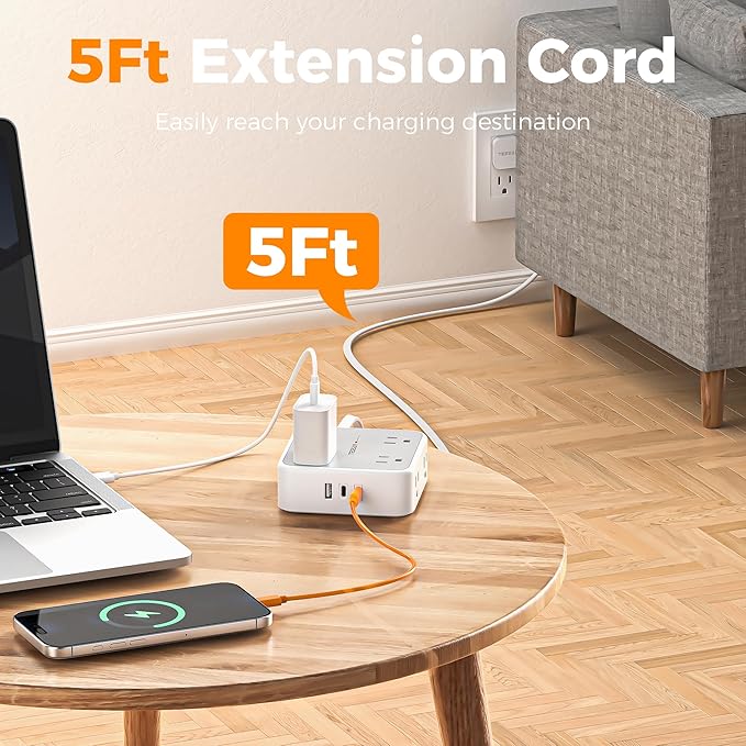 Surge Protector Power Strip, TESSAN Flat Plug Extension Cord - Image 5