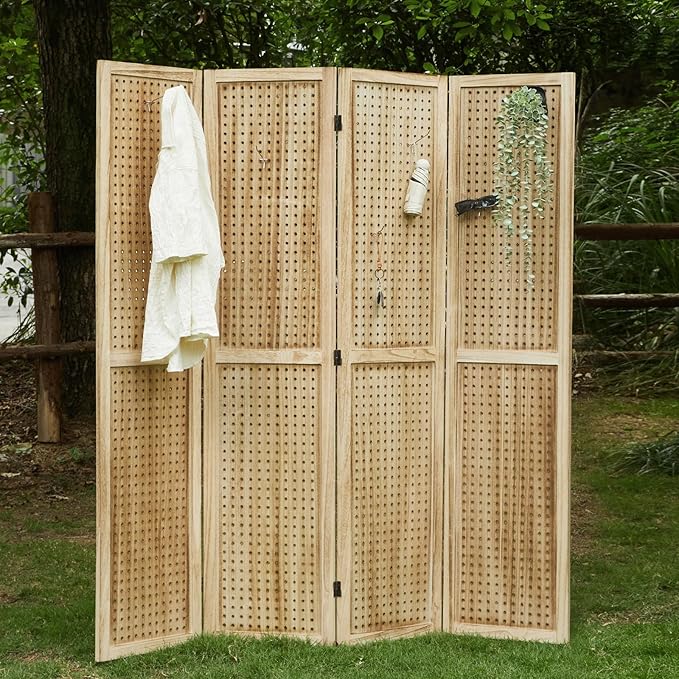 Pegboard Display, 5.6Ft Wooden Room Divider Folding Privacy Screens Portable - Image 3