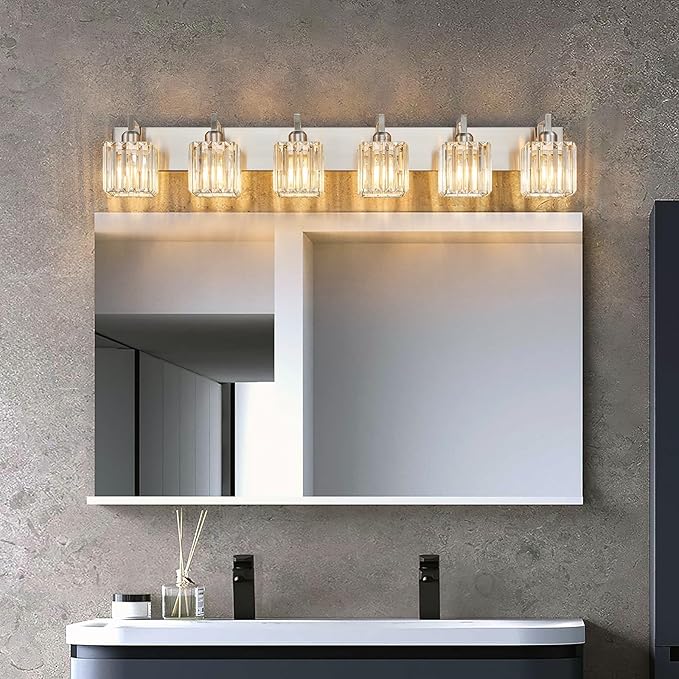 FDPBY Modern Bathroom Vanity Light 6-Lights Brushed Nickel Vanity Light Crystal - Image 3