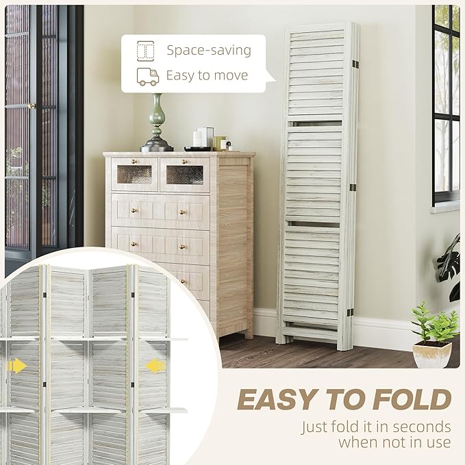 HOMCOM Room Divider, 5 Panel 67" Tall Wood Privacy Screen - Image 4