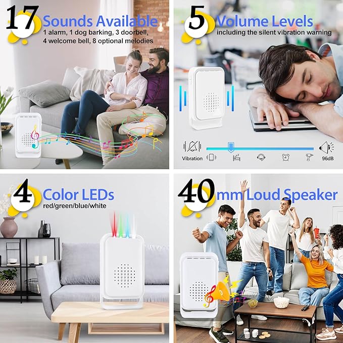 Cruxer Motion Sensor Alarm, Wireless Motion Detector Door Chime Doorbell - Image 2