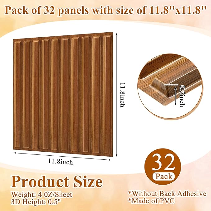 Nuanchu 32 Pcs 3D Slat Wall Panels 12 x 12 Inch PVC Fluted Textured Panel - Image 2