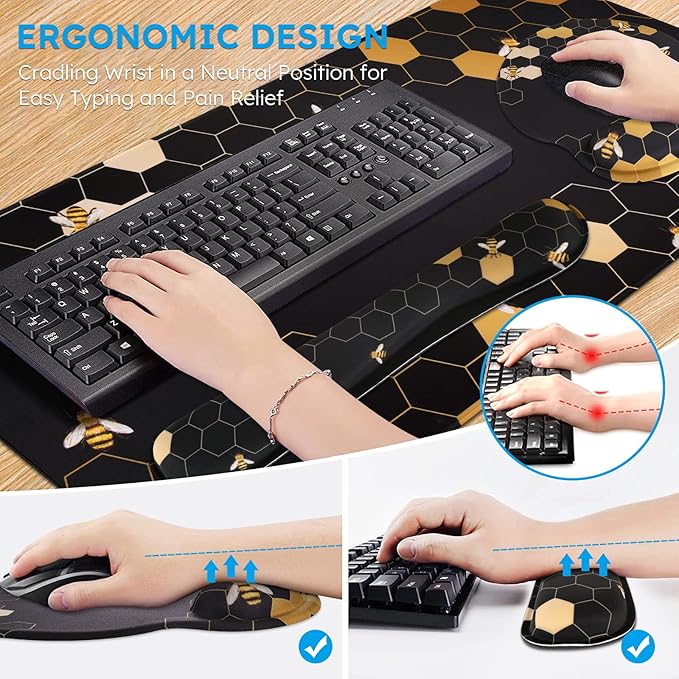 iCasso Desk Mat, Gaming Mouse Pad Wrist Support Set, 4in1 XXL Large Mousepad + - Image 3