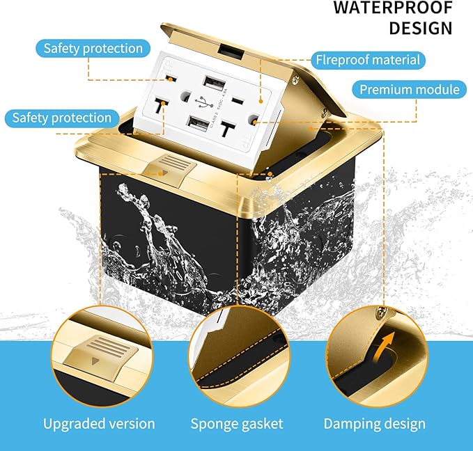 Vagueior Pop Up Floor Electrical Outlet Stainless Steel Box Kit, 5V/4.8A USB - Image 3