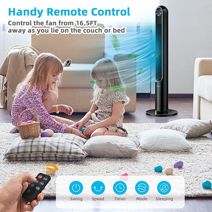 GOFLAME Tower Fan with Remote Control, LED Control Panel and 12H Timer - Image 6