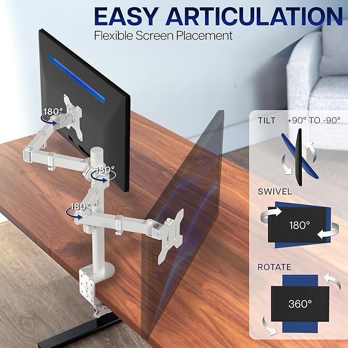 VIVO Dual Monitor Desk Mount, Heavy Duty Fully Adjustable Stand, Fits 2 LCD LED - Image 3