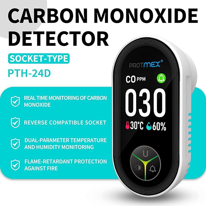 Protmex Carbon Monoxide Detector Plug in Wall, 3-in-1 Co Detector Monitor Air - Image 5