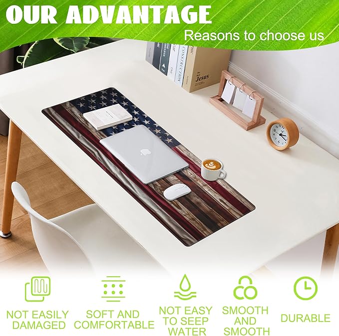 Eflxamz Large Gaming Mouse Pad for Desk, Wooden American Flag Desk Mat - Image 4