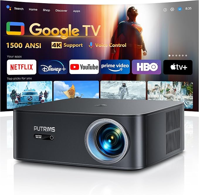 Smart Projector with WiFi 6 and Bluetooth, 4K Support, Outdoor Movie Proyector by PUTRIMSFlagship