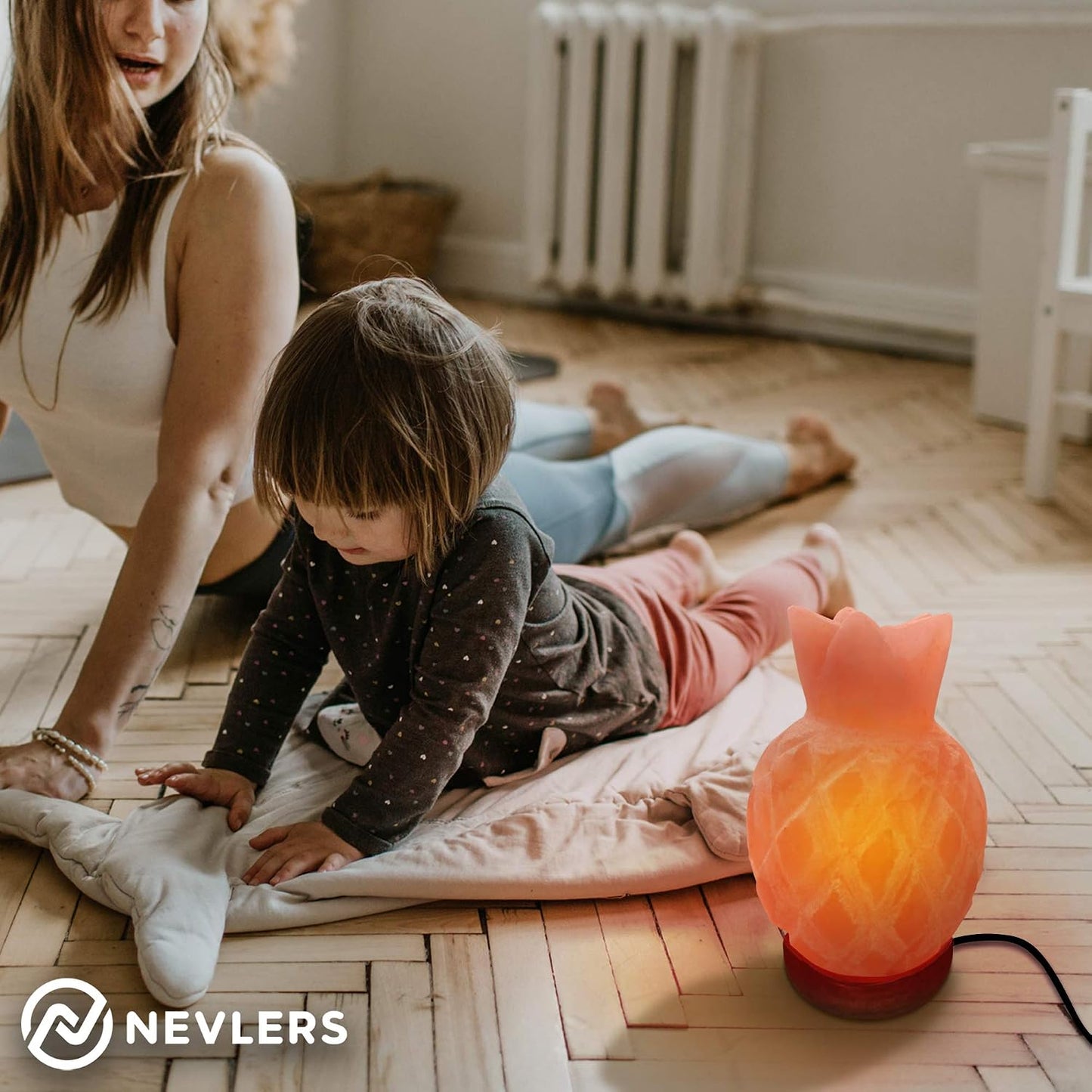 Nevlers Pineapple Shape Pink Himalayan Salt Lamp w/Wood Base for Home Decor | 7-8 lbs & 7"- 8" Tall Himalayan Pink Salt Lamp w/Dimmer Cord & Light Bulb | 100% Salt Rock Lamp | Ambient Salt Crystal Lamp