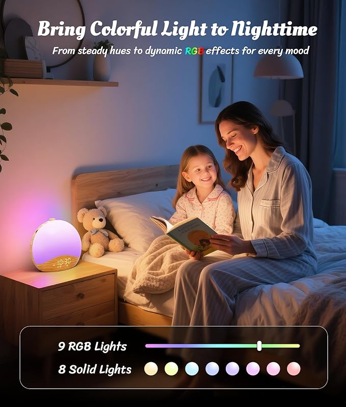 ecozy Wood Grain Sunrise Alarm Clock, Music-Sync Lights, Upgraded Backlit - Image 5