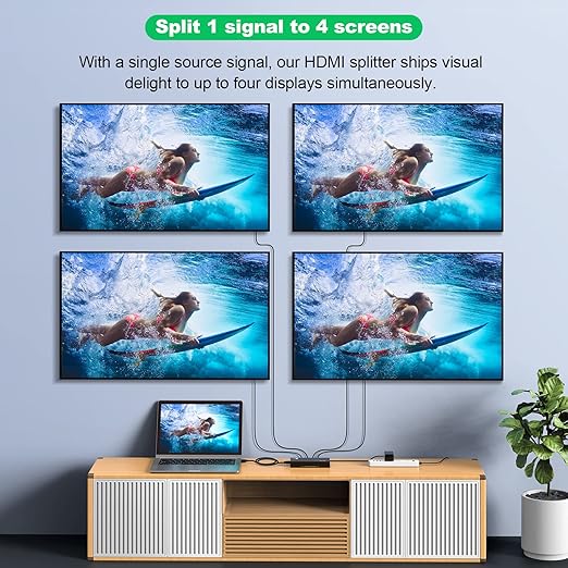 HDMI Splitter 1 in 4 Out, JCHICI HDM1 Switcher Splitter 4K@60Hz 4:4:4, HDMI - Image 8