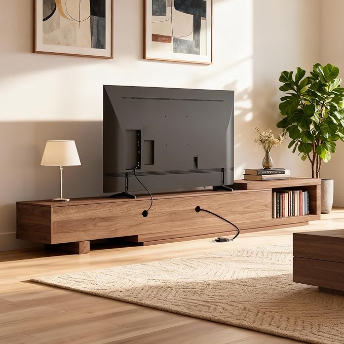 gaoyangjiaju 78.5"-105" Mid-Century Modern Extendable TV Stand, Walnut Media - Image 5