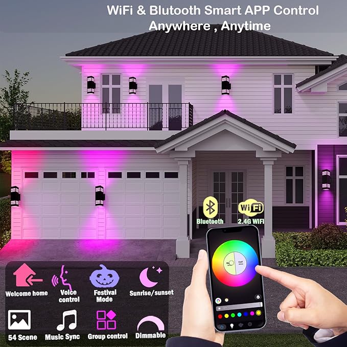 rosykite Smart Outdoor Sconce Lights 2 Pack, Up Down Wall Porch Lights RGB - Image 7