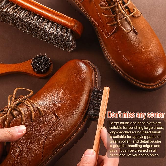 7 Pcs Horsehair Shine Shoes Brush Kit Polish Dauber Applicators Cleaning - Image 4