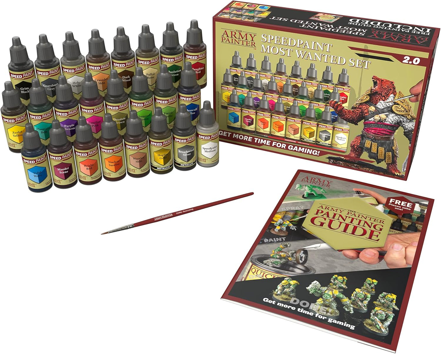 The Army Painter, Speedpaint Most Wanted Set 2.0, 24 x 18 ml | Contrast Paint Set incl. 2 metallics, 1 medium & 1 Free Brush for Miniature Model Painting, DnD & Warhammer Figures